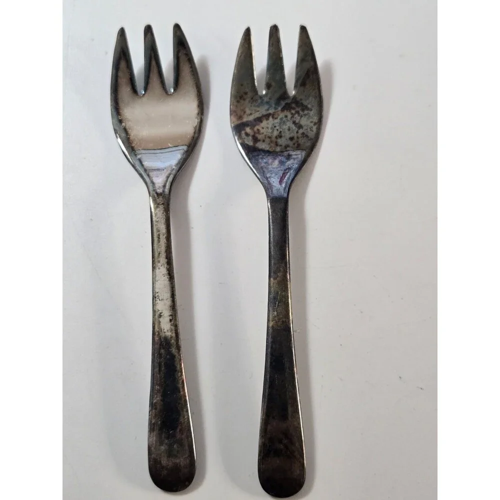 2 pc Vintage Silver Plated Sheffield England Cocktail Seafood Fork Small 5